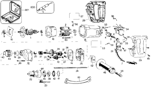 Default Diagram and Parts List for 5036K Type 100 Black and Decker Boring Machine